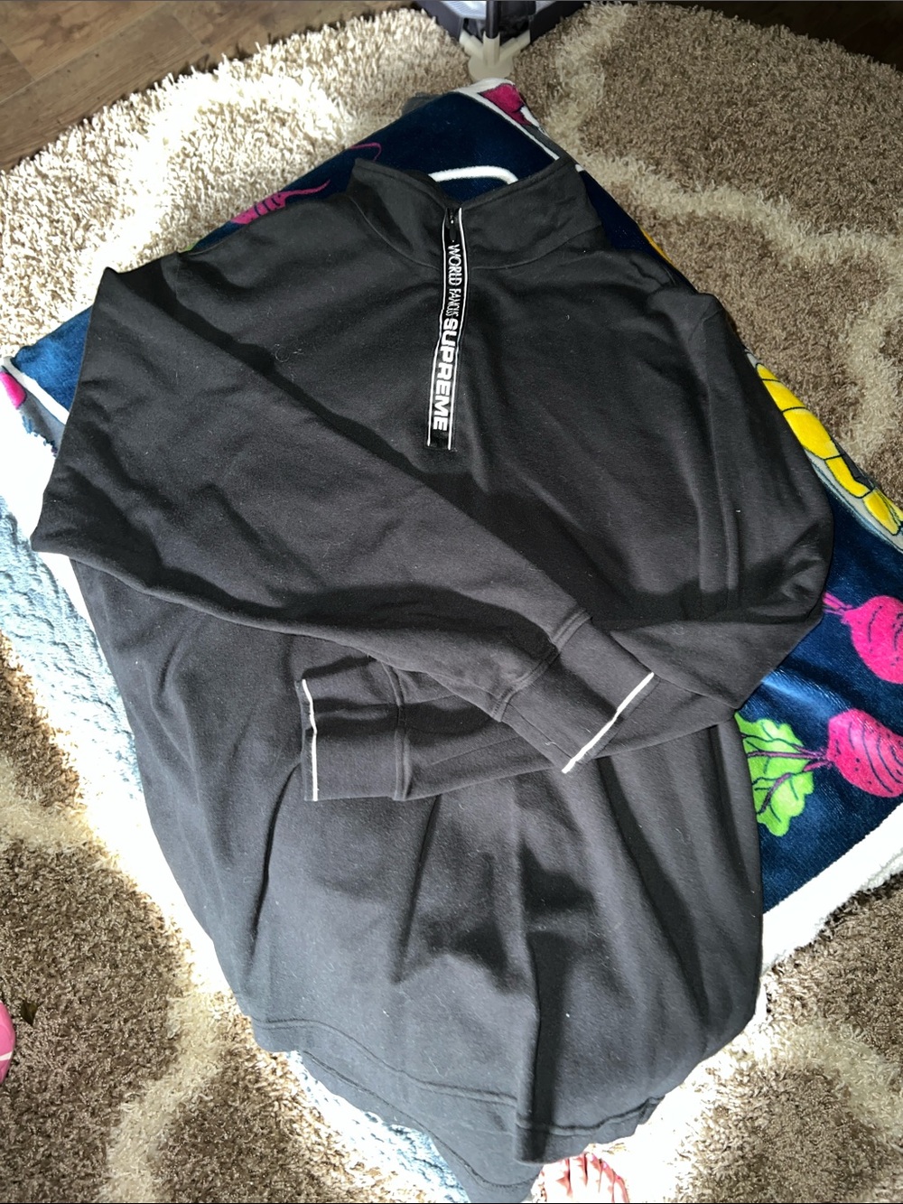 Supreme Black Half-Zip Pullover with Branded Zip Tape